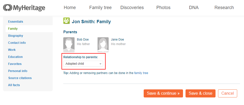 Changing relationship to "adopted child"