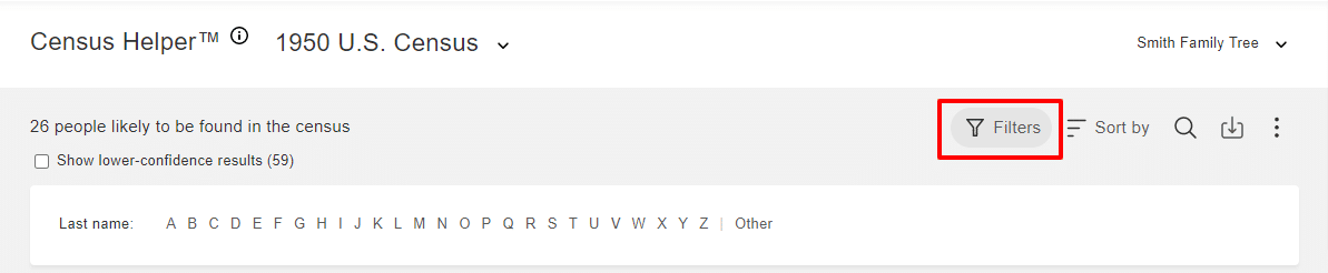 Filtering the list on Census Helper™