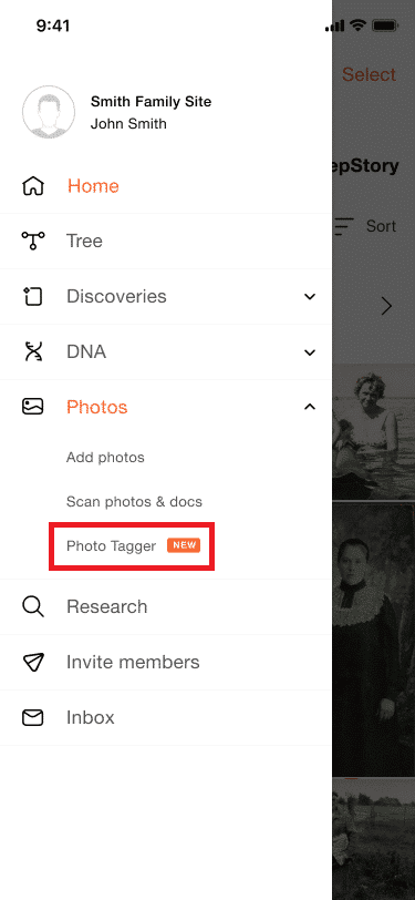 Photo Tagger on the app menu