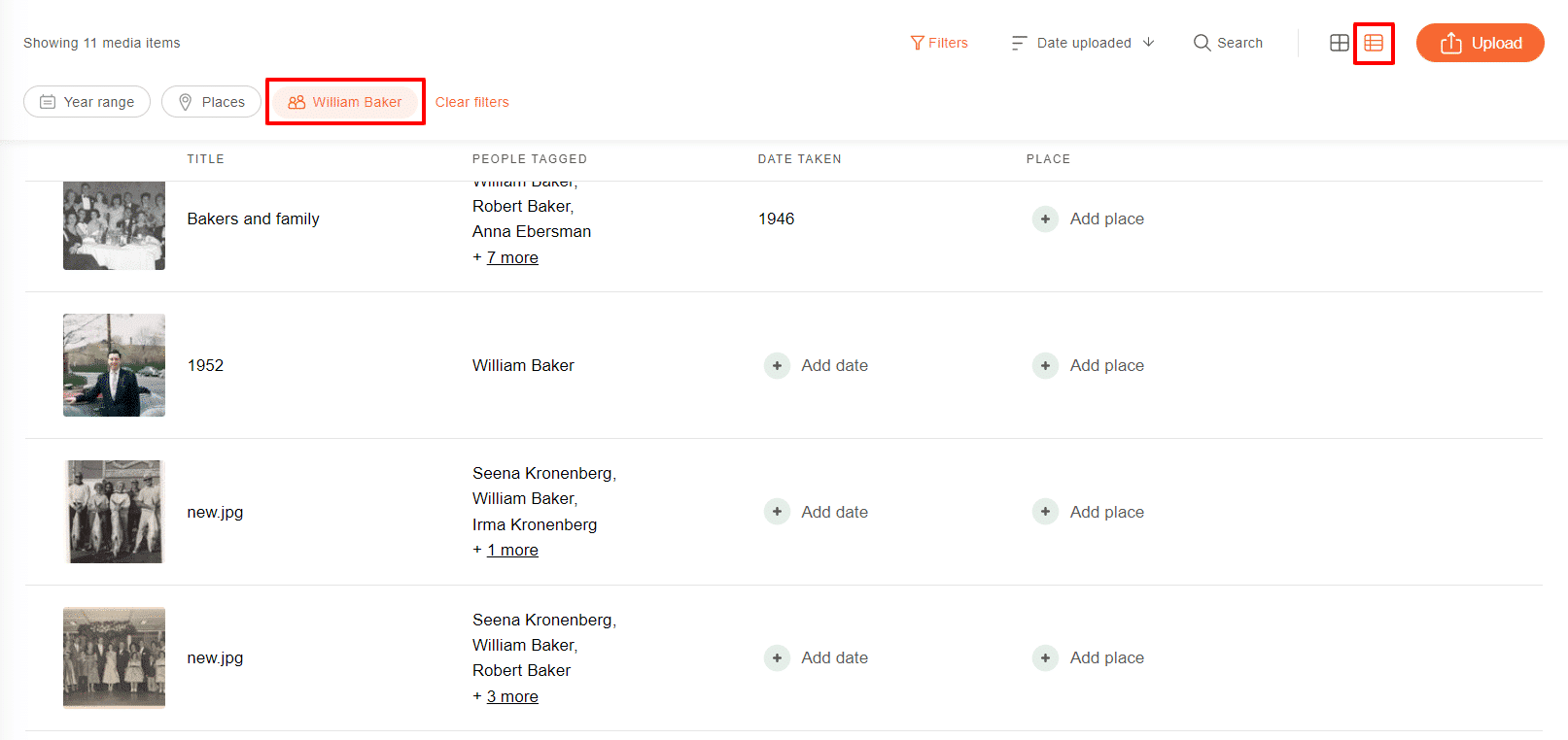 Filtering by tagged photos in List view