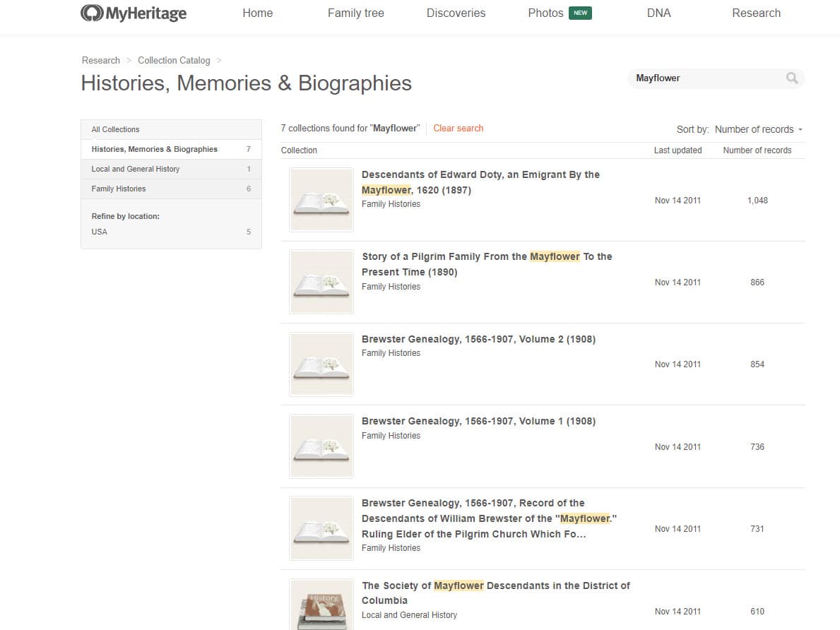 Mayflower records on MyHeritage